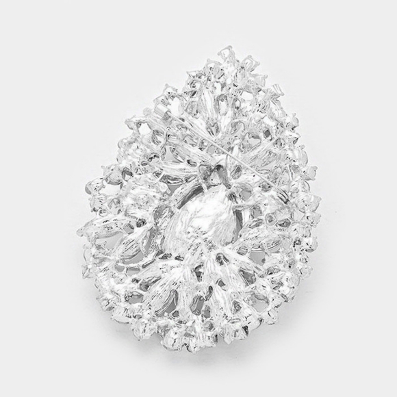 Blue Rhinestone Crystal Bling 3.75 Inch Teardrop Bouquet Brooch Pin - Picture 2 of 2